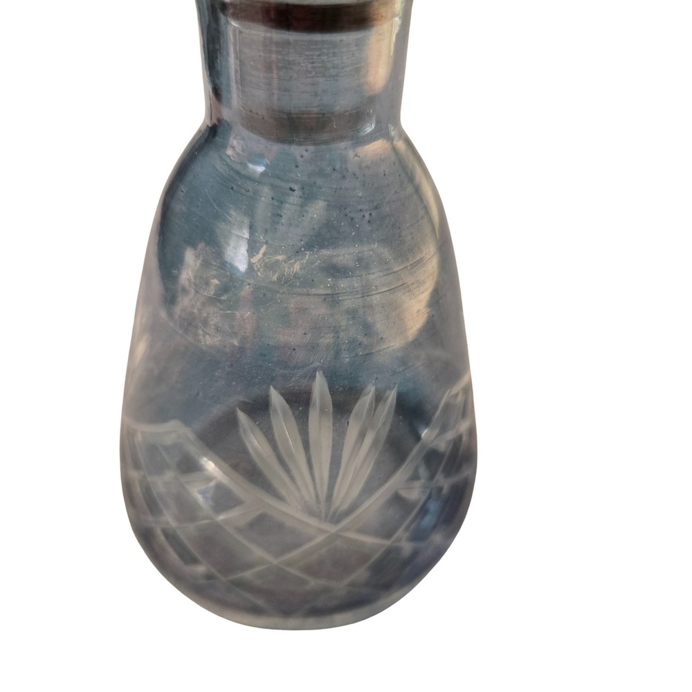Vtg Blue Cut Glass Perfume Bottle w/ Faceted Top 5.5" Coquette French Country - Picture 3 of 6